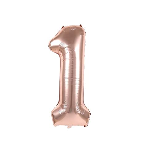 Kopper-24 Folienballon Zahl 1, ca. 40 cm, Rosegold, für Luftbefüllung - Luftballon XXL Nummer Riesen Ballon Zahlenballon Mädchen Junge Deko Riesenzahl Party Hochzeit Kindergeburtstag zum Geburtstag von Kopper-24