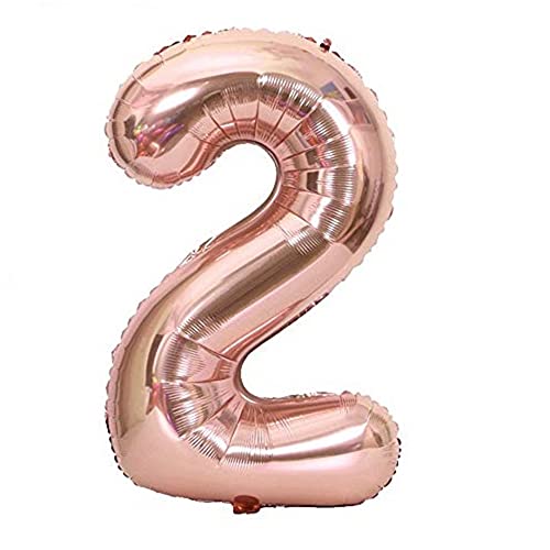 Kopper-24 Folienballon Zahl 2, ca. 80 cm, Rosegold, für Luftbefüllung - Luftballon XXL Nummer Riesen Ballon Zahlenballon Mädchen Junge Deko Riesenzahl Party Hochzeit Kindergeburtstag zum Geburtstag von Kopper-24