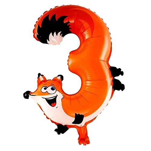 Kopper-24 Folienballon Zahl 3, ca. 40 cm, Tier Motiv - Luftballon XXL Nummer Riesen Ballon Zahlenballon Mädchen Junge Deko Riesenzahl Party Hochzeit Kindergeburtstag zum Geburtstag von Kopper-24