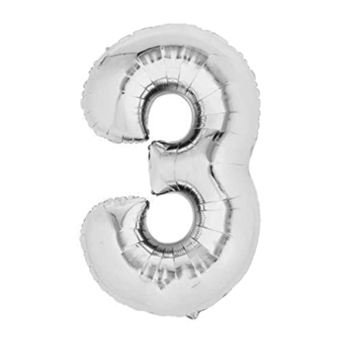 XL Folienballon Zahl 80 cm in Silber - für Luftbefüllung - für Geburtstag Hochzeit Party uvm - Ballon im Zahlen-Design Jubiläum Geschenk Luftballon Zahlenballon riesen 18 Nummer Deko (Zahl 3) von Kopper-24