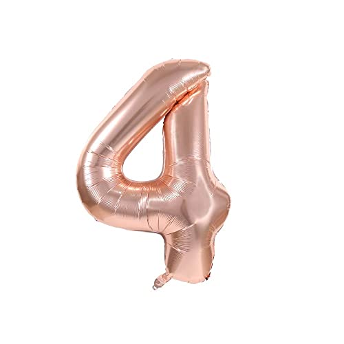 Kopper-24 Folienballon Zahl 4, ca. 80 cm, Rosegold, für Luftbefüllung - Luftballon XXL Nummer Riesen Ballon Zahlenballon Mädchen Junge Deko Riesenzahl Party Hochzeit Kindergeburtstag zum Geburtstag von Kopper-24