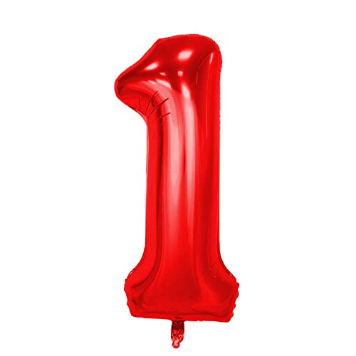 Kopper-24 Folienballon Zahl 1, ca. 100 cm, rot - Helium geeignet - Luftballon XXL Nummer Riesen Ballon Zahlenballon Mädchen Junge Deko Riesenzahl Party Hochzeit Kindergeburtstag zum Geburtstag von Kopper-24