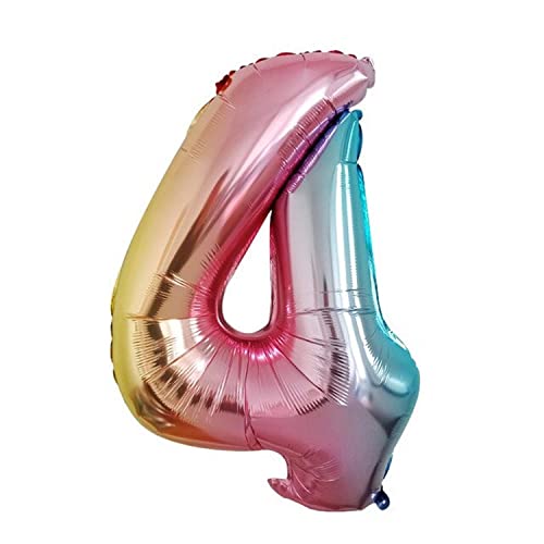 Kopper-24 Folienballon Zahl 4, ca. 80 cm, Regenbogenfarben - Luftballon XXL Nummer Riesen Ballon Zahlenballon Mädchen Junge Deko Riesenzahl Party Hochzeit Kindergeburtstag zum Geburtstag von Kopper-24