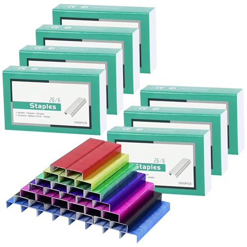 7 bunte 26/6 Standard-Heftklammern für Schreibtischhefter, 1000 Stück farbige Heftklammern pro Packung, insgesamt 7000 Stück 7 bunte 26/6 Standard-Heftklammern für Schreibtischhefter, 1000 Stück farbige Heftklammern pro Packung, insgesamt 7000 Stück von Koqye