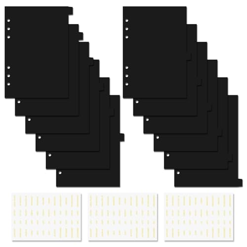 A5 Kunststoff-Trennblätter, 6 Löcher, robuster Kunststoff, Registerkarten für 6-Ringbinder, Notizbücher, Planer (schwarz, 12 Register) von Koqye