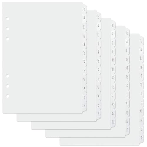 Koqye 5er-Pack A5-Ordner-Trennblätter, 12 Registerkarten, 6 Löcher, transparente Kunststoff-Index-Trennblätter mit monatlichen Registern, wiederverwendbare Seiten-Organizer für Planer/Notizbücher (60) Koqye 5er-Pack A5-Ordner-Trennblätter, 12 Registerkarten, 6 Löcher, transparente Kunststoff-Index-Trennblätter mit monatlichen Registern, wiederverwendbare Seiten-Organizer für Planer/Notizbücher (60) von Koqye