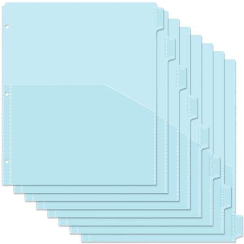Koqye Ordner-Trennblätter mit Taschen – 8 Kunststoff-Trennblätter für 3-Ringbücher – A4-Bivider mit Registerkarten für Planer (blau, 1 Stück) von Koqye