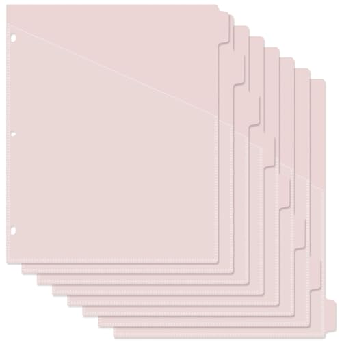 Koqye Ordner-Trennblätter mit Taschen – 8 Kunststoff-Trennblätter für 3-Ringbücher – A4-Bivider mit Tasche & Registerkarten für Planer (Rosa – 8 Register) von Koqye