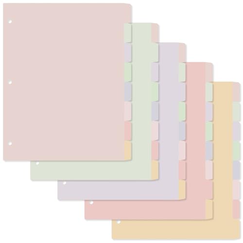 Koqye Ringbuch-Trennblätter mit 8 Registerkarten für 3-Ringbuch, mehrfarbig, 21,6 x 27,9 cm, 3-Loch-Index-Seitenteiler für Schule, Büro, Heimorganisation (insgesamt 40 Register) (5 Stück – 3 Ringe) von Koqye