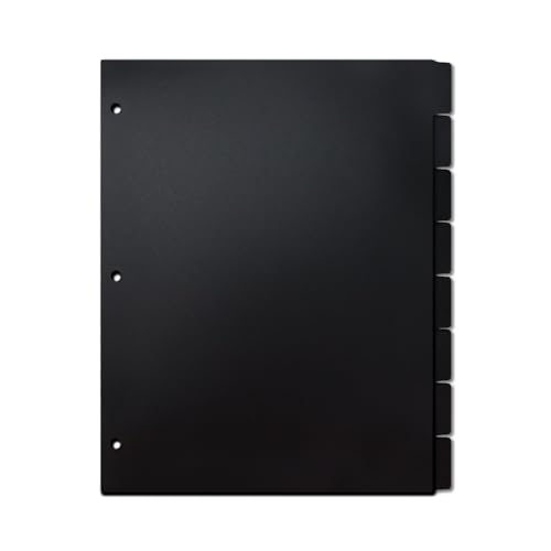 Koqye Robuste Kunststoff-Trennblätter für 3-Ringbücher, 8-Tabs, schwarz, 3-Loch-Register für Ordner, Notizbucheinlagen (1 Set) von Koqye