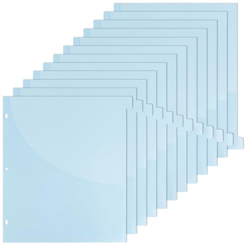 Trennblätter für 3-Ringordner, 12 Registerkarten, Kunststoff-Binder-Trennblätter mit Vordertasche, einführbare durchscheinende blaue Registerkarten für 3-Ring-Ring-Ringbinder, Ordner (Azurblau, 12 von Koqye
