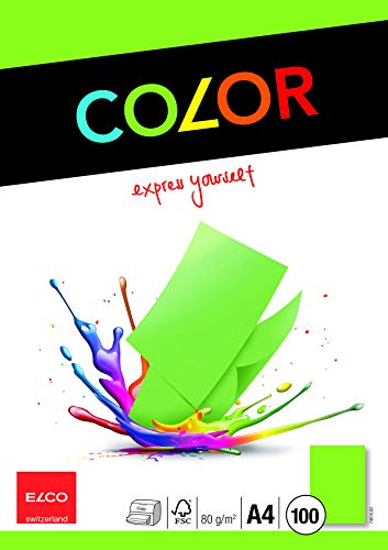Elco 74616.62 Color Verpackung mit 100 Blatt Büropapier, A4, 80g, intensivgrün, Fenster: nein von Kores