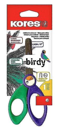 KORES Kinderbastelschere Birdy in lustigem farbenfrohem Design, ab 4 Jahren, für Rechts- und Linkshänder mit abgerundeter Kinge von Kores