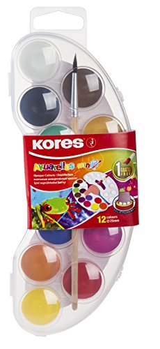 Kores - Akuarellos Mini: Aquarellfarben-Set mit Mischpalette und Pinsel, abwaschbar und ungiftig, Schul- und Kunstzubehör für Kinder und Anfänger, Set mit 12 Farben Kores - Akuarellos Mini: Aquarellfarben-Set mit Mischpalette und Pinsel, abwaschbar und ungiftig, Schul- und Kunstzubehör für Kinder und Anfänger, Set mit 12 Farben von Kores