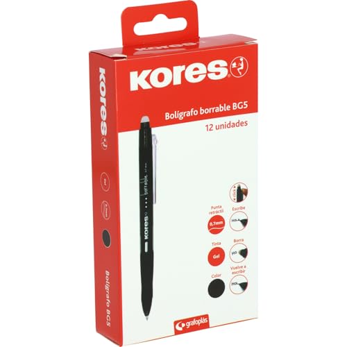 Kores BG5 schwarze radierbare Kugelschreiber, Geltinte, 0,7 mm, einziehbar, ergonomischer Griff, hinterlässt kein Papier, hinterlässt keine Gummirückstände, perfektes Schul- und Büromaterial Kores BG5 schwarze radierbare Kugelschreiber, Geltinte, 0,7 mm, einziehbar, ergonomischer Griff, hinterlässt kein Papier, hinterlässt keine Gummirückstände, perfektes Schul- und Büromaterial von Kores