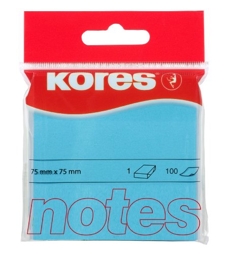 Kores - Blaue Haftnotizen, neonfarbener selbstklebender Notizblock, 75 x 75 mm, 12er-Pack mit 100 Blättern von Kores