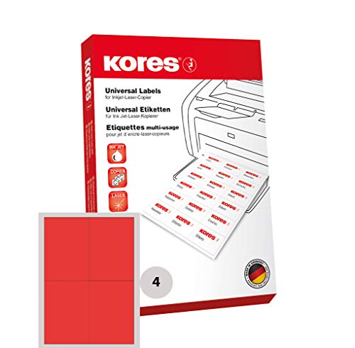 Kores Farbige Universal-Etiketten, 105 x 148.5 mm, 100 Blatt, rot von Kores