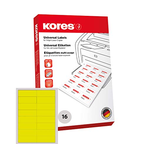 Kores Farbige Universal-Etiketten, 105 x 37,0 mm, 100 Blatt, gelb von Kores