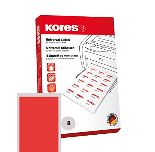 Kores Farbige Universal-Etiketten, 105 x 74,0 mm, 100 Blatt, rot von Kores