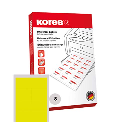 Kores Farbige Universal-Etiketten, 105 x 74,0 mm, 100 Blatt,gelb von Kores