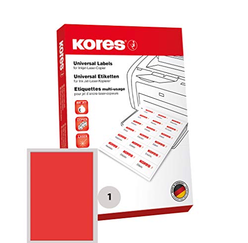 Kores Farbige Universal-Etiketten, 210 x 297,0 mm, 100 Blatt, rot von Kores