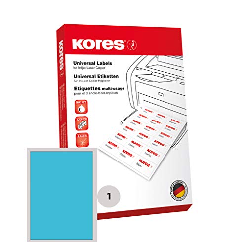 Kores Farbige Universal-Etiketten, 210 x 297,0 mm, 100 Blatt,blau von Kores