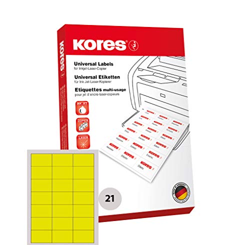 Kores Farbige Universal-Etiketten, 70 x 42,3 mm, 100 Blatt, gelb von Kores