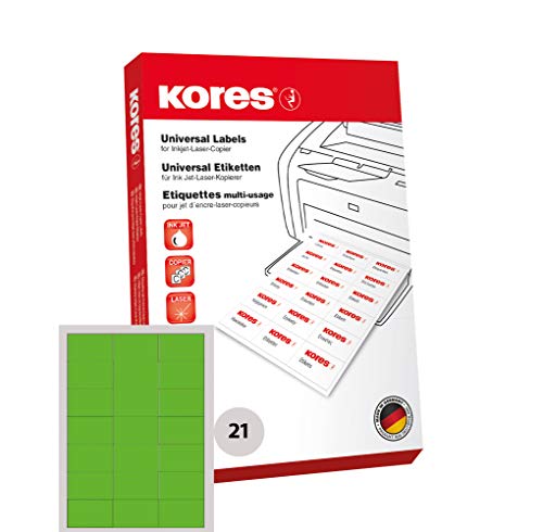 Kores Farbige Universal-Etiketten, 70 x 42,3 mm, 100 Blatt, grün von Kores