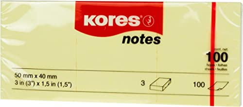 Kores - Gelbe Haftnotizen, Selbstklebender Notizblock, 50 x 40 mm, Packung mit 3 Blöcken à 100 Blatt Kores - Gelbe Haftnotizen, Selbstklebender Notizblock, 50 x 40 mm, Packung mit 3 Blöcken à 100 Blatt von Kores