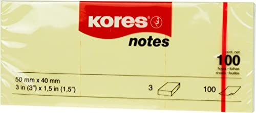 Kores - Gelbe Haftnotizen, Selbstklebender Notizblock, 50 x 40 mm, Packung mit 3 Blöcken à 100 Blatt von Kores