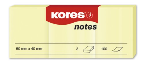Kores - Gelbe Haftnotizen, Selbstklebender Notizblock, 50 x 40 mm, Packung mit 36 x 3 Blöcken à 100 Blatt von Kores
