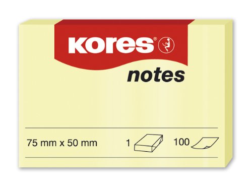Kores - Gelbe Haftnotizen, Selbstklebender Notizblock, 75 x 50 mm, Packung mit 12 Blöcken à 100 Blatt von Kores