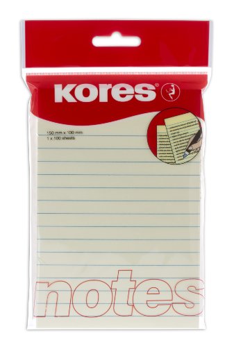 Kores - Gelbe linierte Haftnotizen, selbstklebender Notizblock, 150 x 100 mm, 6er-Pack mit 100 Blatt von Kores