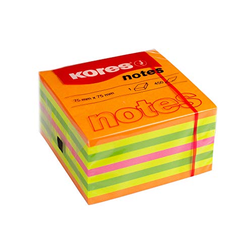 Kores - Haftnotizblock Summer, Bunter Selbstklebender Notizblock, 75 x 75 mm, Packung bestehend aus 1 Block mit 450 Blättern in 4 sortierten Farben von Kores