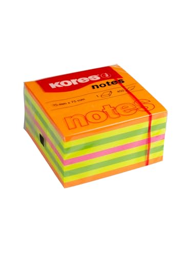 Kores - Haftnotizblock Summer, Bunter Selbstklebender Notizblock, 75 x 75 mm, Packung bestehend aus 1 Block mit 450 Blättern in 4 sortierten Farben von Kores