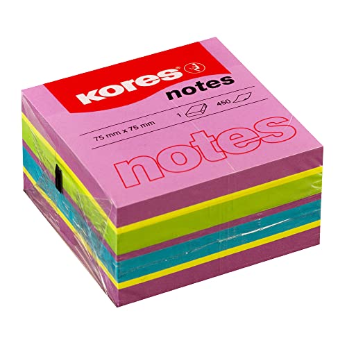 Kores - Haftnotizen Würfel Frühling, farbiger selbstklebender Notizblock, 75 x 75 mm, Packung mit 1 Würfel mit 450 Blatt in 4 verschiedenen Farben, Mittel von Kores