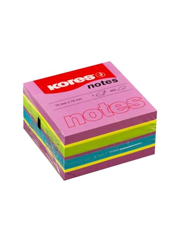 Kores - Haftnotizen Würfel Frühling, farbiger selbstklebender Notizblock, 75 x 75 mm, Packung mit 1 Würfel mit 450 Blatt in 4 verschiedenen Farben, Mittel von Kores