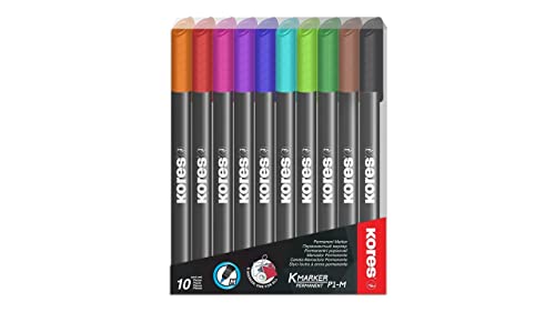 Kores - K-Marker P1: Bunte Permanent Marker Stifte, Dünne Faserspitze mit wasserfester und nahezu geruchsfreier Tinte, für alle Oberflächen, Packung von 10 sortierten Farben Kores - K-Marker P1: Bunte Permanent Marker Stifte, Dünne Faserspitze mit wasserfester und nahezu geruchsfreier Tinte, für alle Oberflächen, Packung von 10 sortierten Farben von Kores