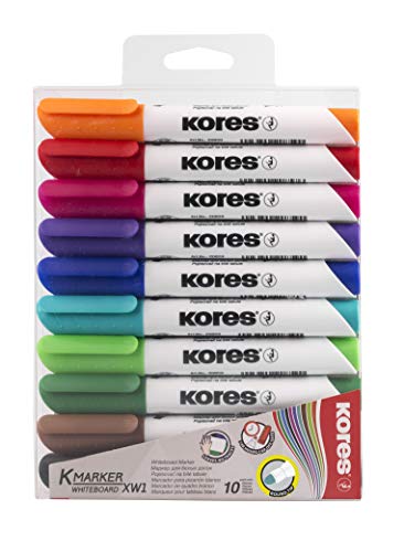 Kores - K-Marker XW1: Bunte Whiteboard Marker mit Rundspitze, Trocken abwischbar und nahezu geruchslose Tinte, Schul- und Bürobedarf, Set von 10 sortierten Farben Coloured von Kores