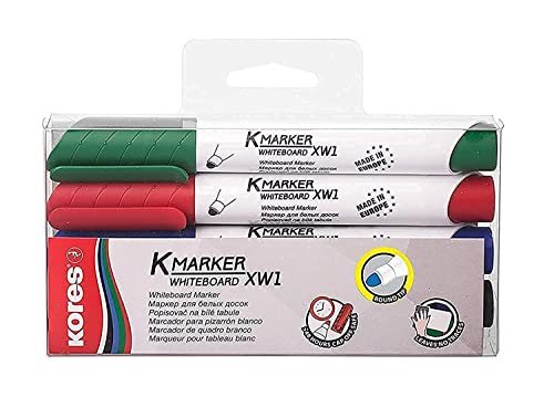 Kores - K-Marker XW1: Bunte Whiteboard Marker mit Rundspitze, trocken abwischbar und nahezu geruchslose Tinte, Schul- und Bürobedarf, Set aus 4 sortierten Farben von Kores