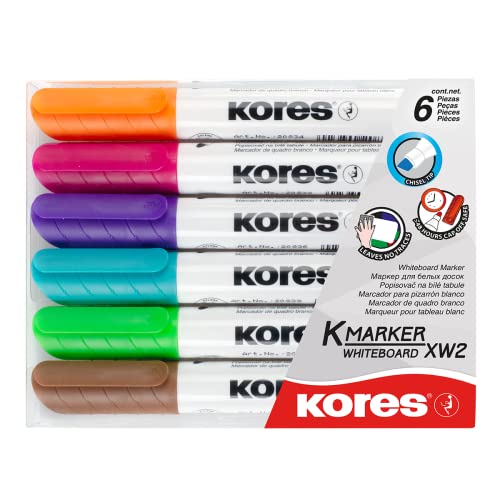 Kores - K-Marker XW2: Bunte Whiteboard Marker mit Keilspitze, Trocken Abwischbar und nahezu Geruchslose Tinte, Schul- und Bürobedarf, Set aus 6 Sortierten Farben von Kores