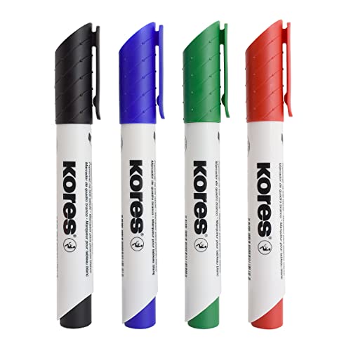 Kores - K-Marker XW2: Bunte Whiteboard Marker mit Keilspitze, trocken abwischbar und nahezu geruchslose Tinte, Schul- und Bürobedarf, Set aus 4 Sortierten Farben von Kores