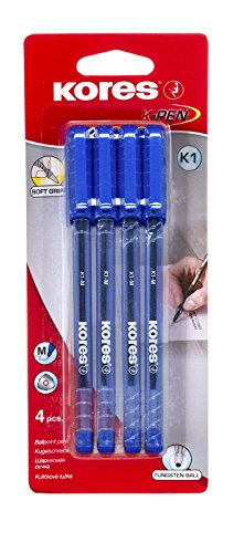 Kores K1 Kugelschreiber Set, blau, mittel – 1 mm, dreieckig (Blister von 4) von Kores