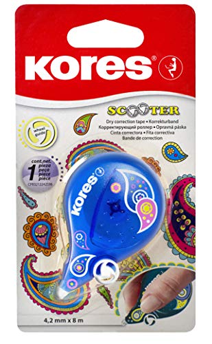 Kores - Scooter: Paisley Korrekturbandroller Maus für Schüler und Erwachsene, ein sich nicht ablösender trockener Korrekturroller mit Räderführung in Ergonomischer Form, Schul- 8m x 4,2 mm von Kores