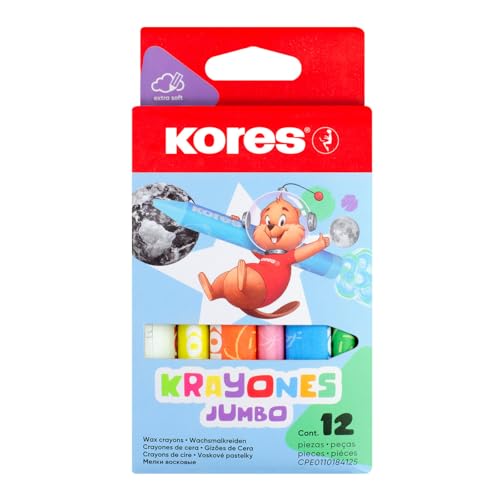 Kores - Krayones: 12 Wachsmalstifte für Kinder, Jumbogröße und Ergonomische Dreikantform, Ungiftig und Kinderfreundlich, Kunst und Basteln und Schulbedarf, Set von 12 Sortierten Farben Kores - Krayones: 12 Wachsmalstifte für Kinder, Jumbogröße und Ergonomische Dreikantform, Ungiftig und Kinderfreundlich, Kunst und Basteln und Schulbedarf, Set von 12 Sortierten Farben von Kores