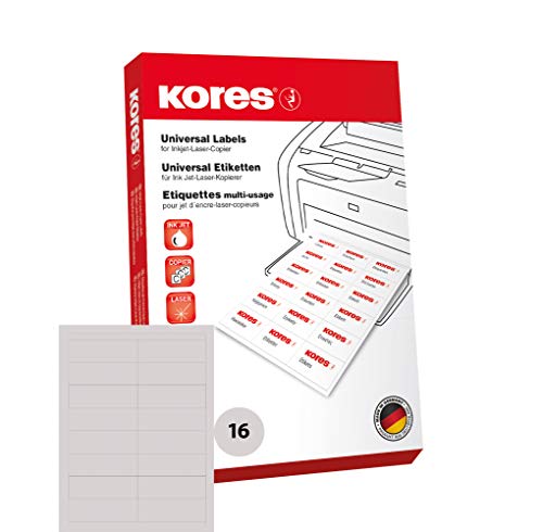 Kores L10535 Universal-Etiketten, 105 x 35 mm, 100 Blatt, weiß, 1.600 Etiketten für InkJet, Laser + Kopierer von Kores