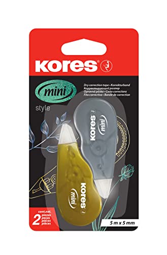 Kores - Mini-Metallic-Stil: Mauskorrekturband für Schüler und Erwachsene, kein Abschälen Weißes Out-Tape mit ergonomischer Form, Schul- und Bürobedarf, 5m x 4,2mm, 2 Stück von Kores