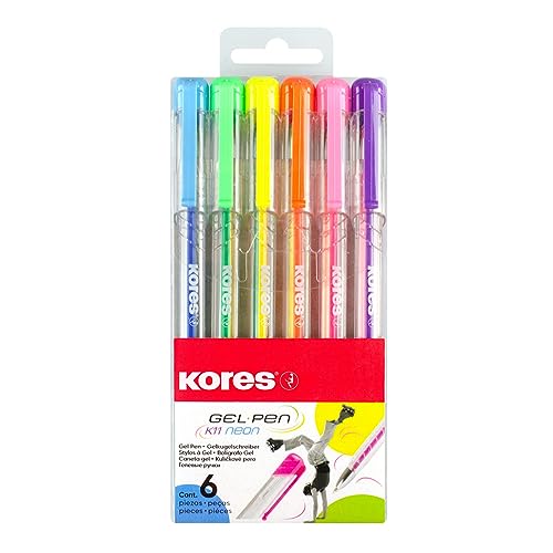Kores - Neon Gelschreiber - K11, Kugelschreiber 0,8 mm ergonomische dreiecksform mit Chromspitze und Geltinte - Set mit 6 Stück in Neon Farben blau, grün, gelb, orange, pink, violett Kores - Neon Gelschreiber - K11, Kugelschreiber 0,8 mm ergonomische dreiecksform mit Chromspitze und Geltinte - Set mit 6 Stück in Neon Farben blau, grün, gelb, orange, pink, violett von Kores