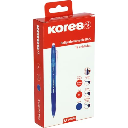 Kores Packung mit 12 blauen Kugelschreibern, BG5, Geltinte, 0,7 mm, einziehbar, ergonomischer Griff, hinterlässt kein Papier, hinterlässt keine Gummirückstände, perfektes Schul- und Büromaterial Kores Packung mit 12 blauen Kugelschreibern, BG5, Geltinte, 0,7 mm, einziehbar, ergonomischer Griff, hinterlässt kein Papier, hinterlässt keine Gummirückstände, perfektes Schul- und Büromaterial von Kores
