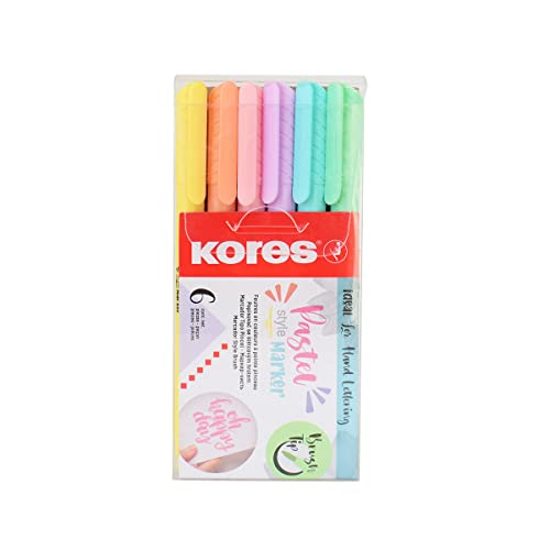 Kores -Pastell-Style: Marker mit Pinselspitze in Pastellfarben, flexible und weiche Pinselspitze, Tinte auf Wasserbasis, ideal zum Zeichnen, Dekorieren und Beschriften, 6 Stück Kores -Pastell-Style: Marker mit Pinselspitze in Pastellfarben, flexible und weiche Pinselspitze, Tinte auf Wasserbasis, ideal zum Zeichnen, Dekorieren und Beschriften, 6 Stück von Kores